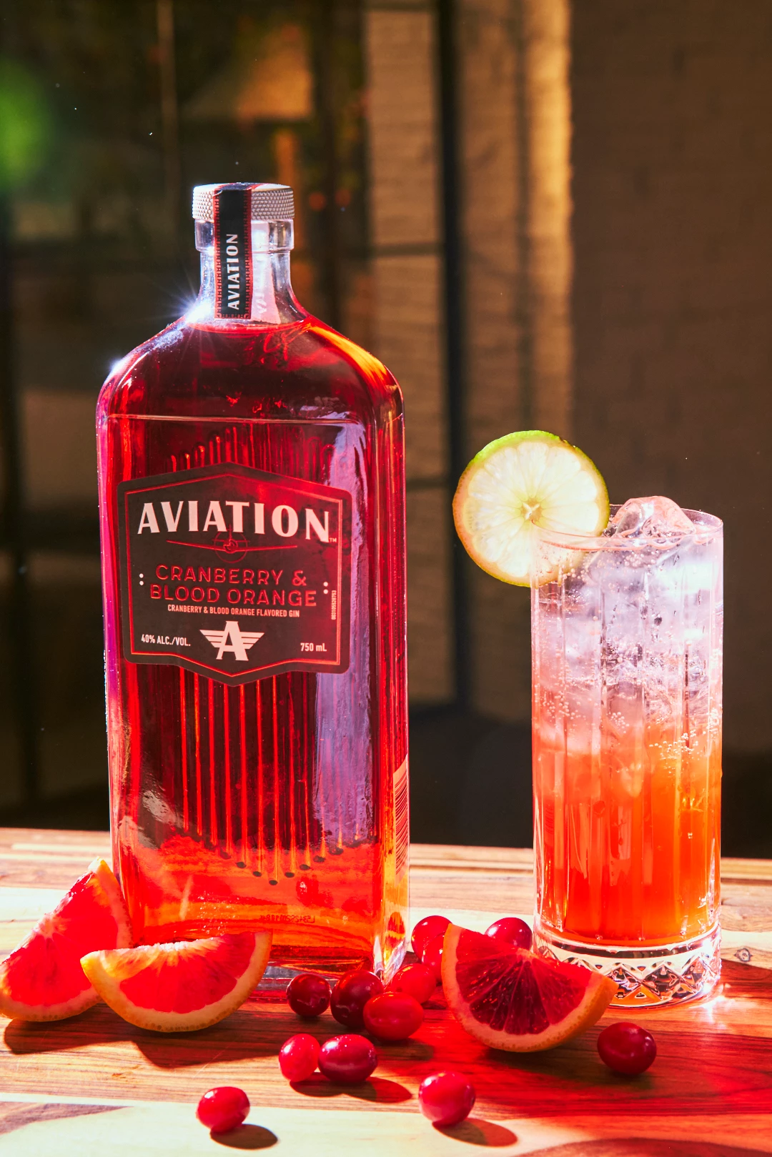A close-up shot of the bottle with a cocktail