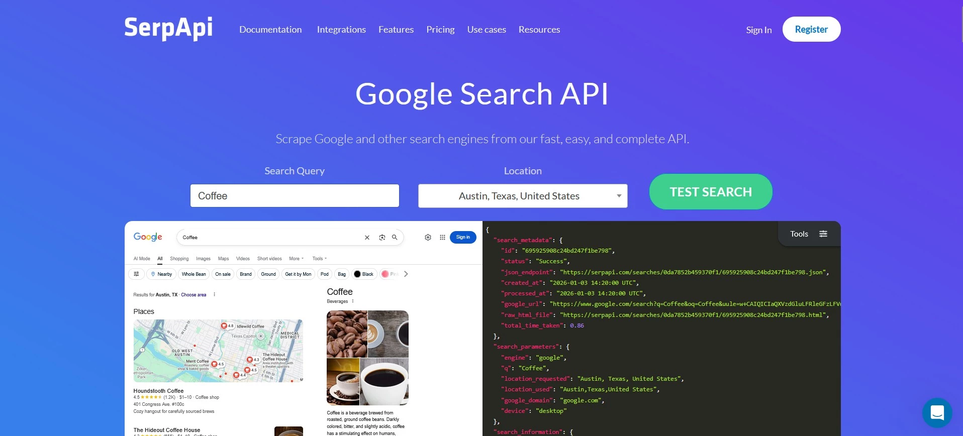 SerpApi homepage