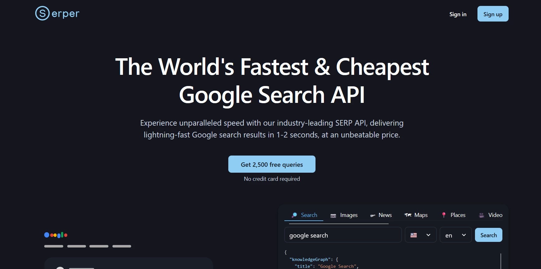 Serper homepage