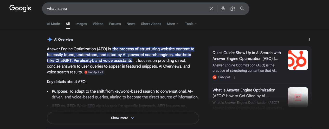 AI Generated Search Summaries What Is AEO: AI Generated Summaries
