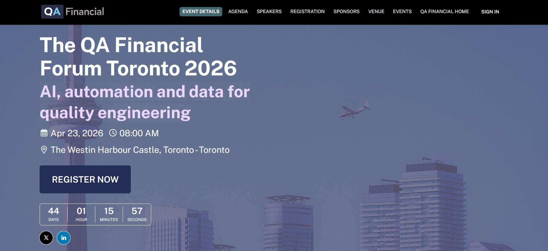 QA Financial software testing conference homepage