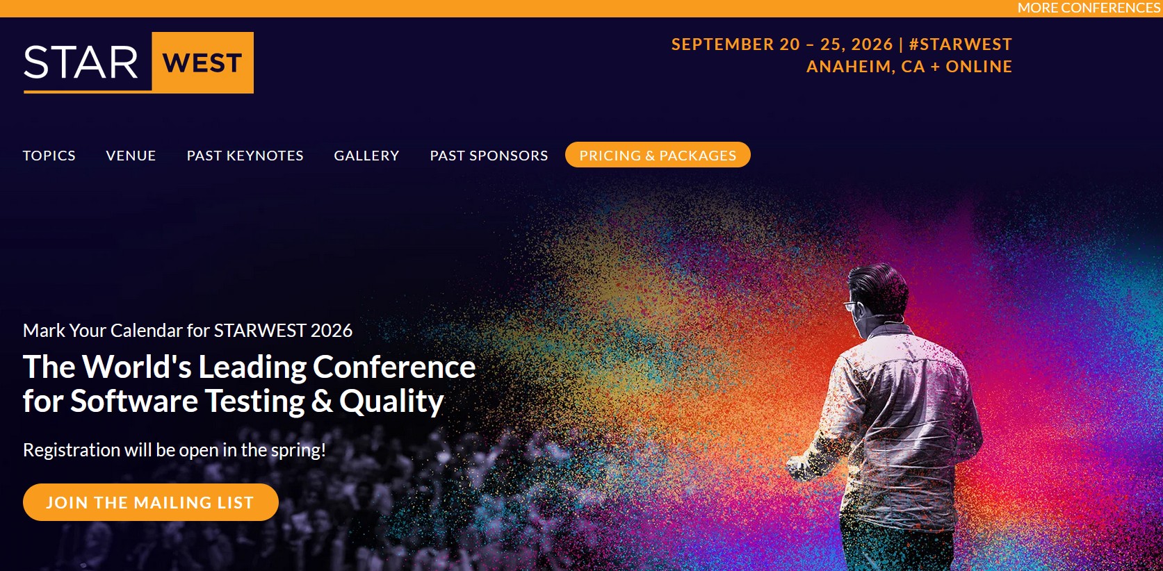 StarWest QA event homepage