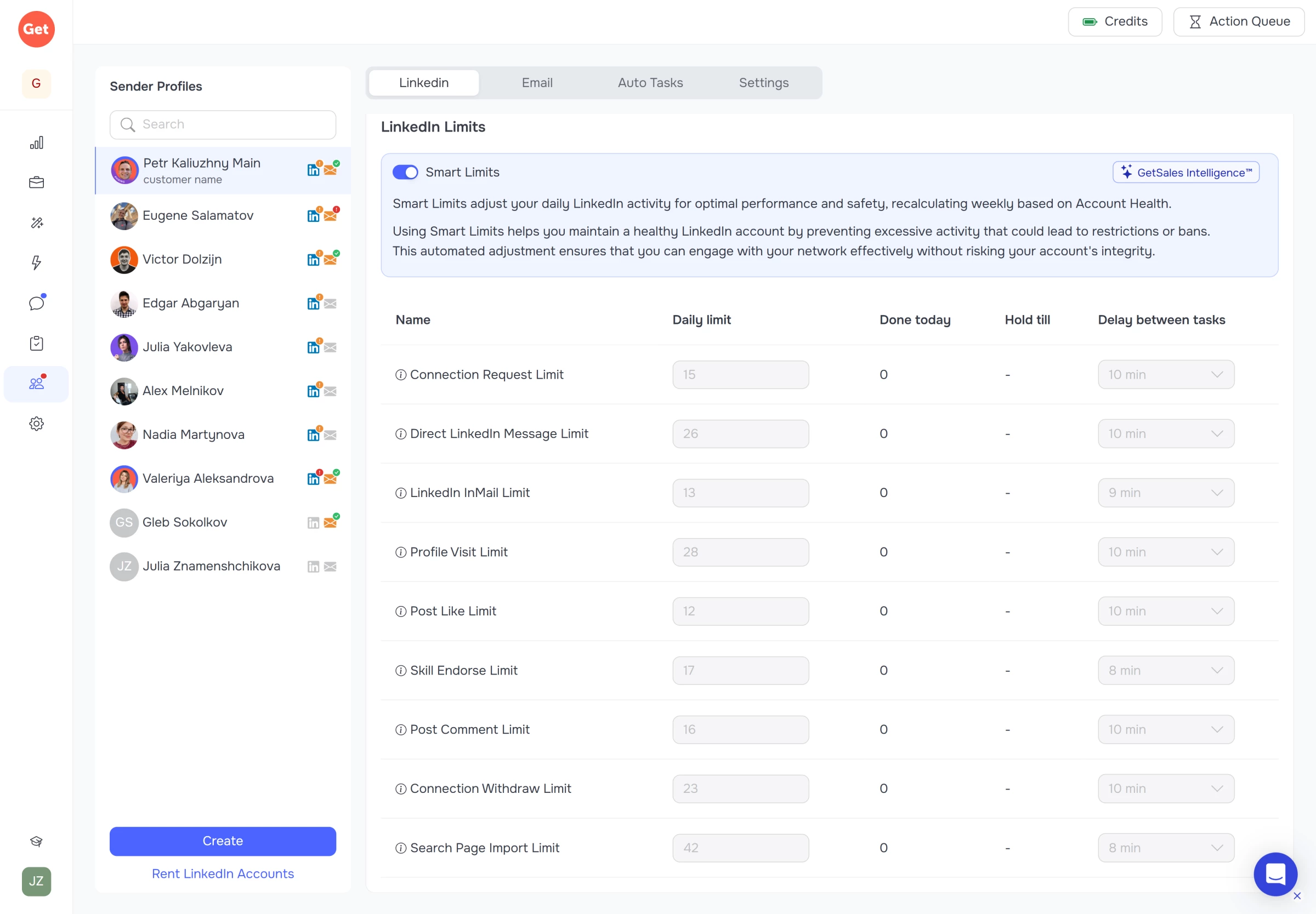 Screenshot of GetSales Smart Limits Feature